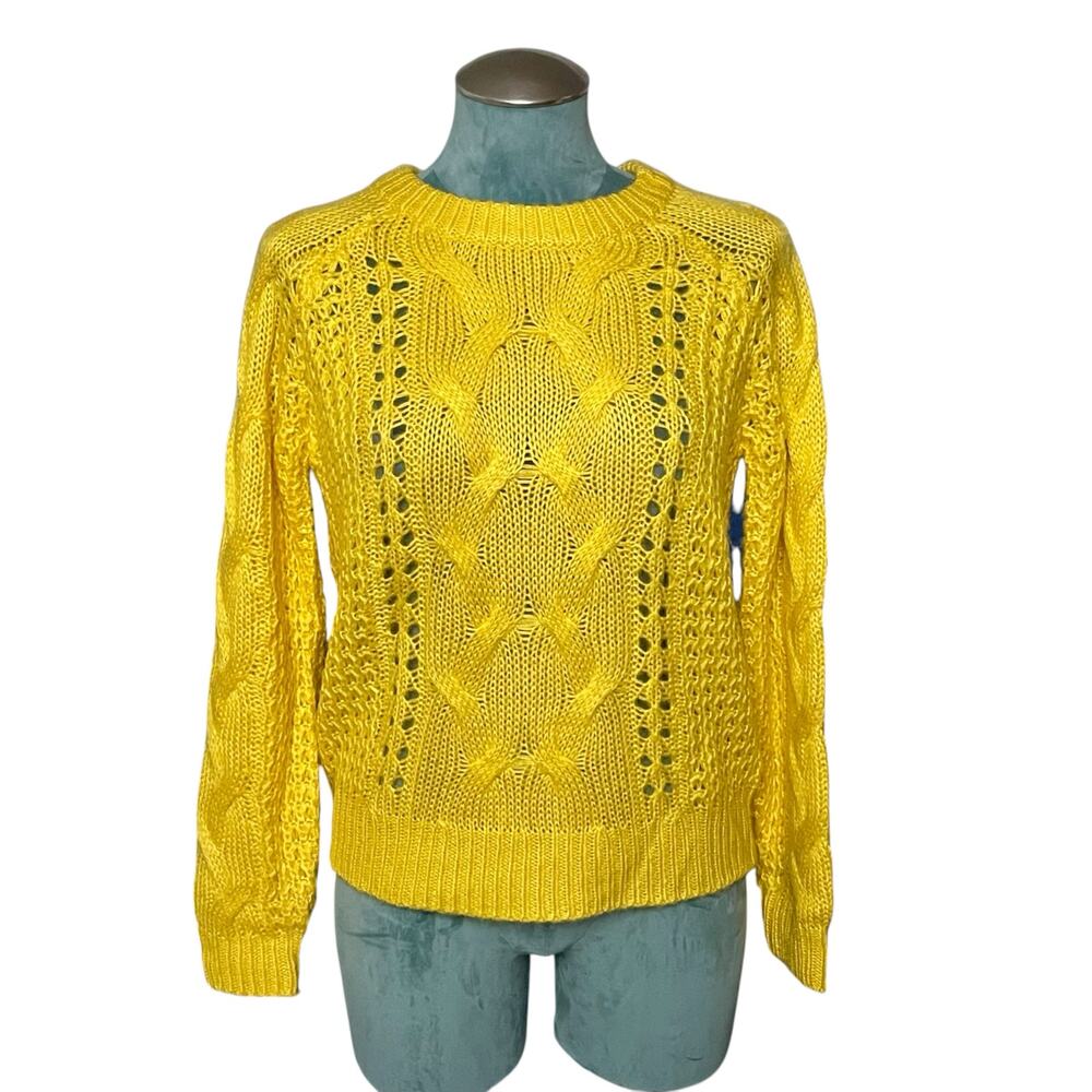 Heartloom yellow cable knit open-stitch sweater, size S